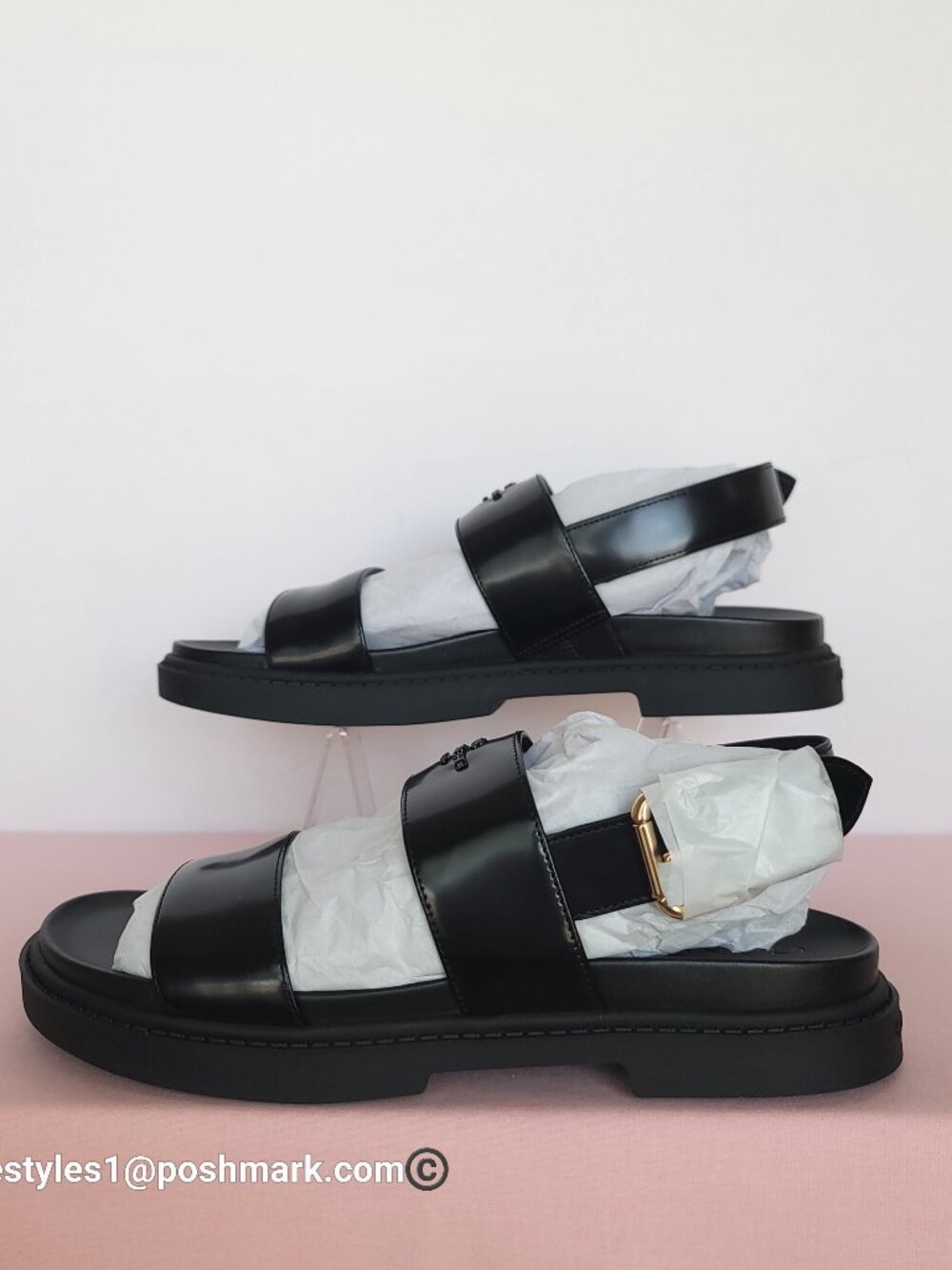 COACH Lockup Two Band Spazzolato Leather Sandals - Black color. Women's US 8.5B⭐ - Picture 11 of 16